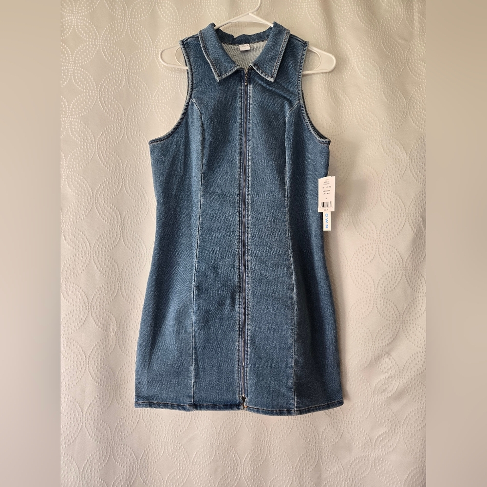 Tinseltown Blue Denim Sleeveless Mini Dress with Front Zip